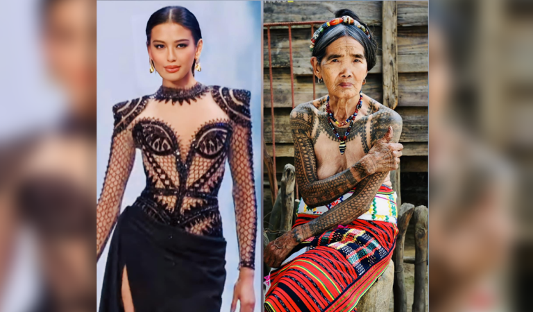Michelle Dee dedicates her dress to the living legend of Philippine tattoo art, the 106-year-old Apo Whang-Od.